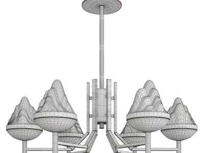 AMINA brass chandelier with four glass shades Low-poly 3D model