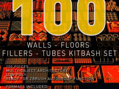 Walls - Floors - Fillers - Tubes Kitbash Set - 100 Pieces 3D model