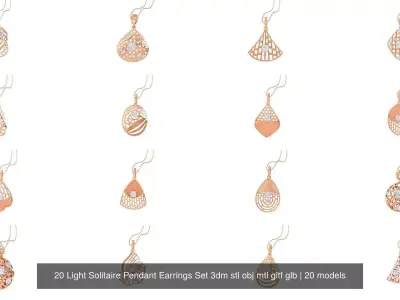 20 Light Solitaire Pendant Earrings Set 3dm stl obj mtl gltf glb 3D Model Pack