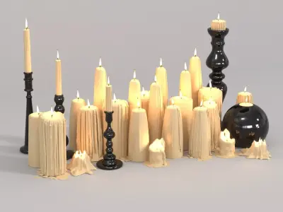 Beige Melted Floor Candles for Fireplace 3D model