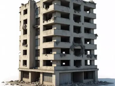 Destroyed Multi Story Apartment 3D Model Urban Ruin Low-poly 3D model