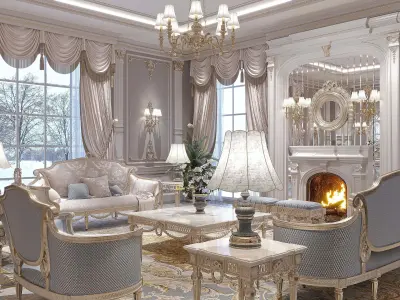 classical living room and dining room 3D model