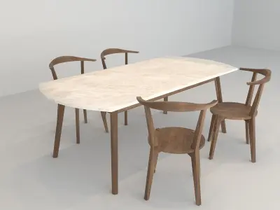 wooden dining set Low-poly 3D model