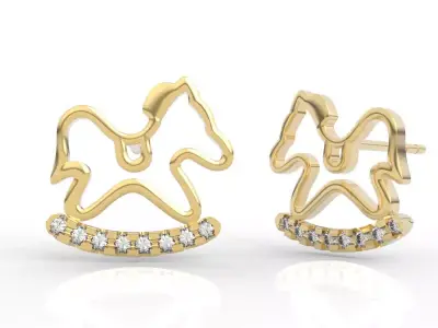 Sparkling Rocking Horse Stud Earrings  3D print model