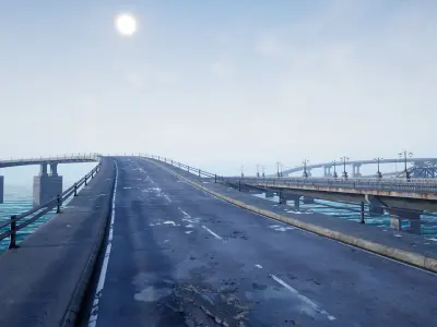 Bridge and Modular Road Tunnel set Low-poly 3D model