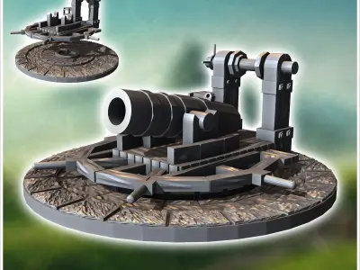 Medieval powder cannon on stone platform 2 - Medieval Gothic Feu 3D print model