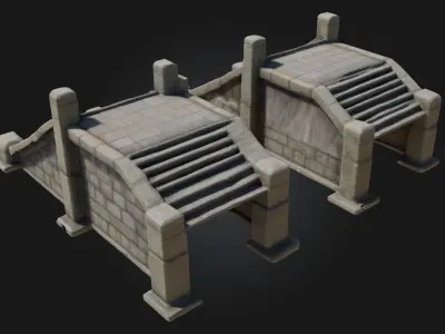 Stone Stairs Duo  Dual Paths of Ancient Design 3D model