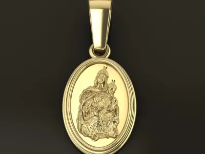 Oval Antique Mother Mary Pendant 22mm Length 3D print model