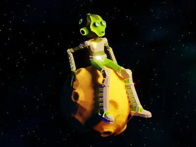 Alien with blaster in low poly style Low-poly 3D model