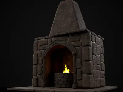Medieval Mud Stone Fireplace Low-poly 3D model