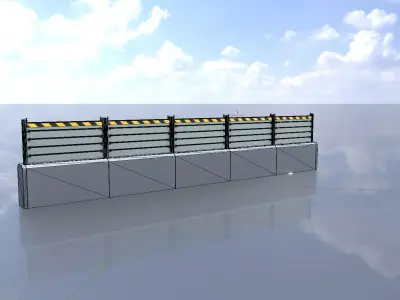 Aluminum flood protection wall with concrete foundation 2m x 10m Low-poly 3D model