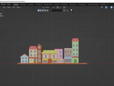 Cartoon buildings street low poly Low-poly 3D model