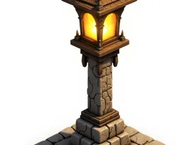 medieval urban stone lantern 8 3D print model