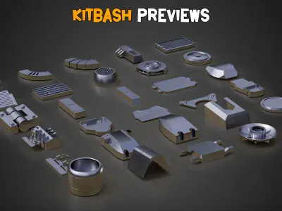 100 HardSurface Kitbash and IMM Brush  Vol 02 Low-poly 3D model