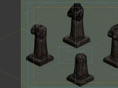 Game model - Broken hero stone carving 3D model