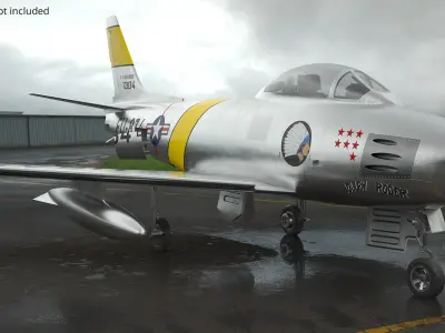  F-86 Sabre Cold War Fighter Aircraft Silver with Interior Rigged for Maya 
