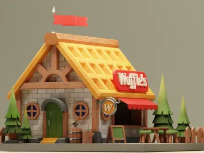 Waffle House - Cartoon Game Isometric Low-poly 3D model