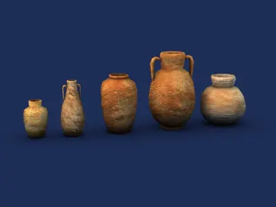 Low Poly Pottery group of ancient clay pots Low-poly 3D model