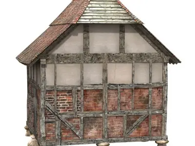 Grainstore brick building with wooden roof 3D model