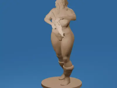 Stocky Futuristic Fighter Woman with Blaster Rifle 3D print model