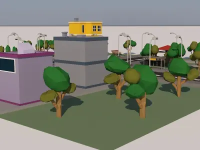 five building street Low-poly 3D model
