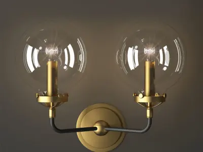 bra bistro globe clear glass double sconce brass 3D model