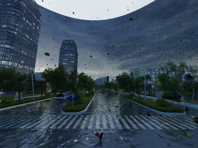 Typhoon rainstorm natural disaster 3D model