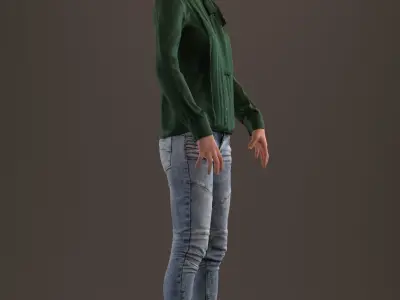 Rigged red haired lady in casual attire Low-poly 3D model