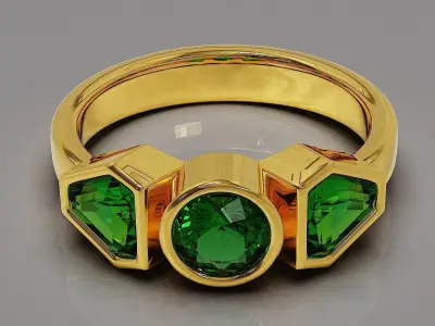 Bezel set round and calf shape diamonds three stone ring Free 3D print model