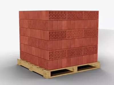 Wooden Pallet with Red Bricks 3 3D model