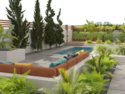 Modern backyard with pool 3d model 3D model