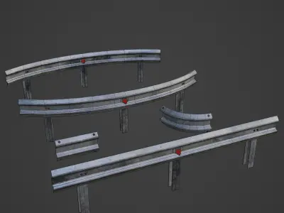 Kit road fence kit Low-poly 3D model Low-poly 3D model