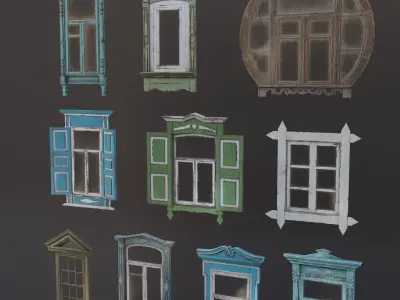 10 old windows pack Low-poly 3D model