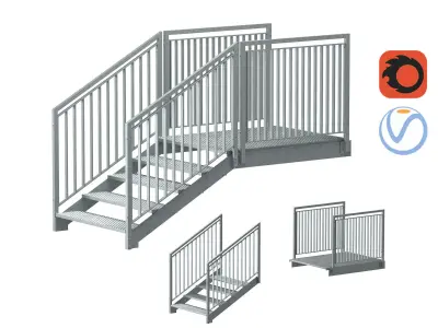 Section of metal stairs 04 3D model