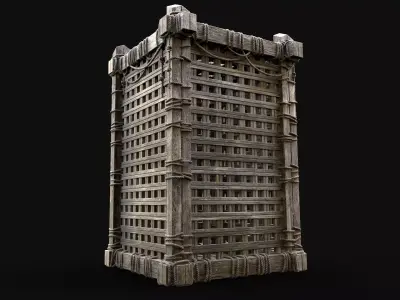 WOODEN CAGE LOCKER FARM ANIMAL WAGON WOODEN PRISONER AAA VILLAGE Low-poly 3D model