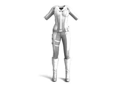 Rigged Sci Fi Woman Dress  Futuristic Black White Outfit 3D model