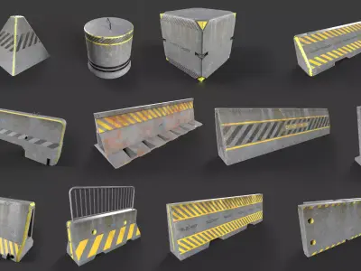 Concrete Barrier Kit Low-poly 3D model