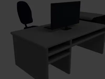 monitor computer desk and chair Free 3D model