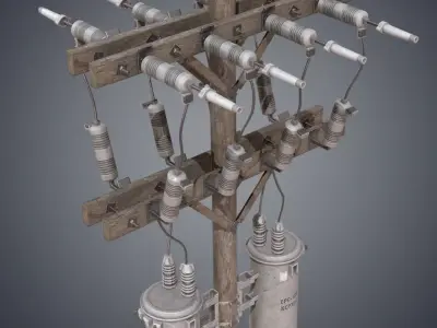 Electric pole Low-poly 3D model
