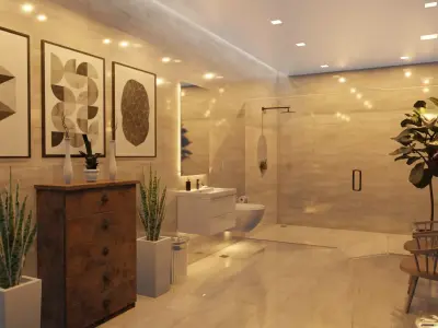 Toilet and Bath 3d Interior Rendering 3D model