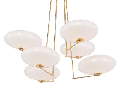 Halfway six light chandelier in brass with glass globes 3D model