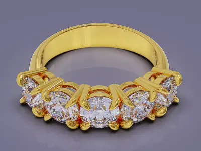 Round cut five stone ring 3D print model