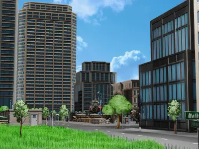 Fully Detailed City Low-poly 3D model