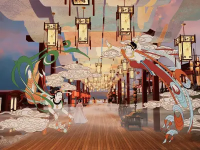 Chinese style stage design 3D model