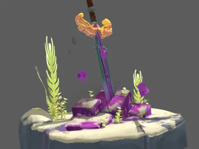 Underwater Stone Sword Low-poly 3D model
