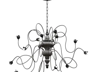 Rialto classic LED chandelier in wood and metal 3D model