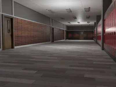 School Hallway Low-poly 3D model