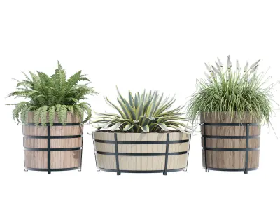 Half Barrel Planters 3D model