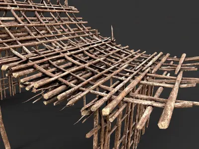 Primitive Wood Stick Jungle Shelter 18 Low-poly 3D model