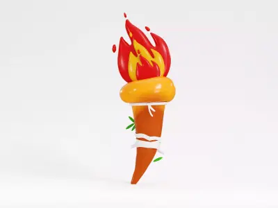 Cartoon Olympic torch with burning fire Low-poly 3D model